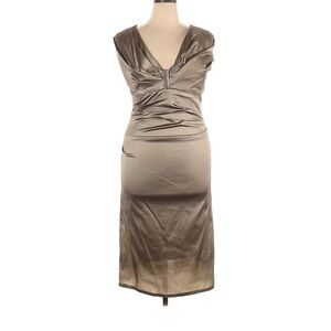 Talbot Runhoff Couture Silk Metallic Ruched Evening Dress Size 44